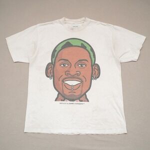 Menace by Game Changer Dennis Rodman Big Face Print Heavyweight White T Shirt XL